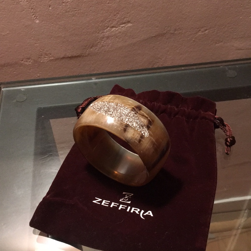 Zeffira authentic horn cuff with crystal detail